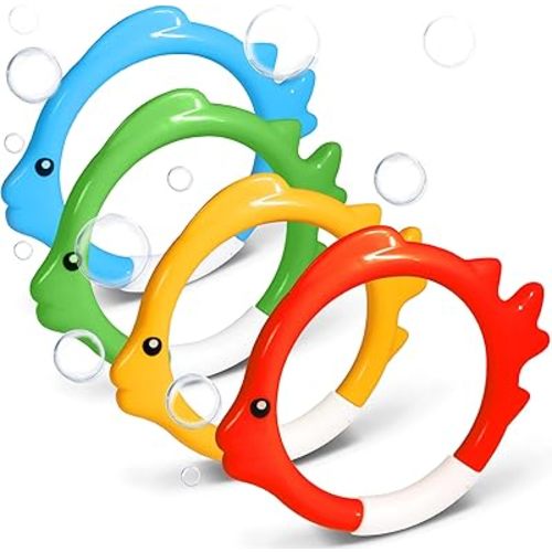 Novelty Place 4Pcs Diving Ring Set - Throw, Dive & Retrieve Toys, Underwater Swimming Pool Play Accessories - Fish Shape Dive Rings for Kids Adult and Family - Perfect for Swimming Training and Fun