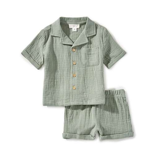 Scene&Heard Baby Boys Woven Gauze Short Sleeve Button Down Seersucker Shirt & Shorts Set