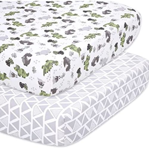 The Peanutshell 2-Pack Fitted Crib Sheet Set - Super Soft & Breathable Baby Girl or Boy Crib Sheets, Nursery Decor, Fit for Standard Crib Mattress Sheet - Dinosaur