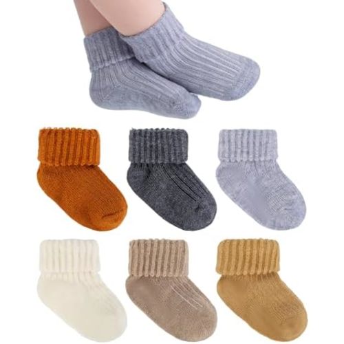 6 Pairs Baby Wool Socks Soft Winter Warm Thick Toddler Boys Girls Turn Cuff Thermal Crew Socks for Infant Little Kids