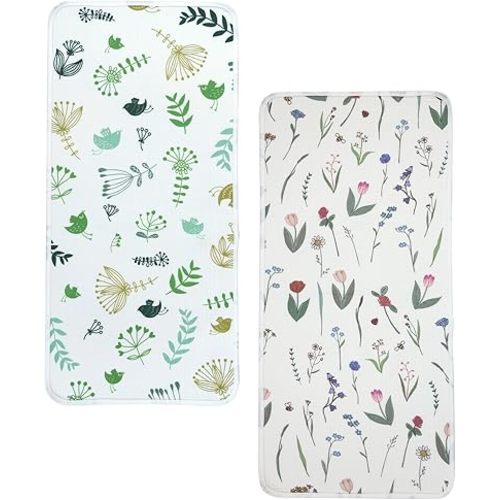 haakaa Waterproof Changing Pad Liners, 100% Cotton, Soft & Breathable (2pcs, 13" x 27.5" Honey Blossom+Spring Breeze)