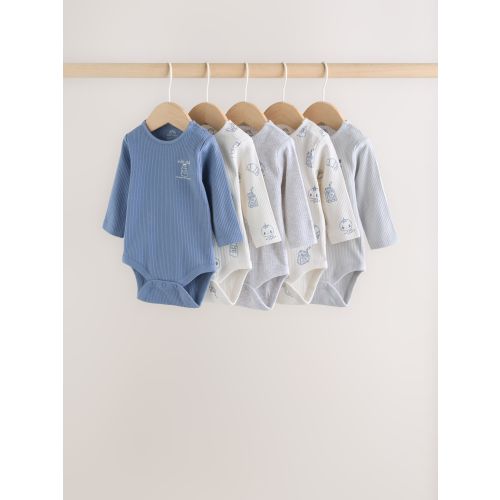 Blue Long Sleeve Long Sleeve Baby Bodysuits 5 Pack