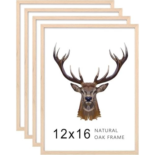 KINLINK 12x16 Frames Natural Oak Wood Frames with Acrylic Plexiglass, 4 Pack