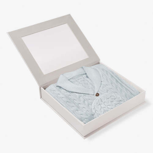 Pale Blue Horseshoe Cable Knit Cardigan & Hat Baby Boxed Gift Set BLUE / 6-9M