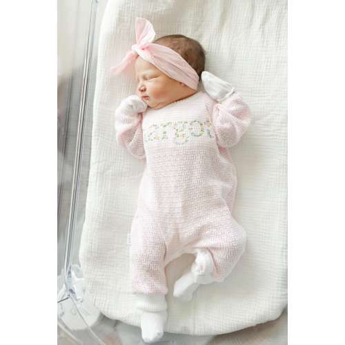 Pink Floral Baby girl monogram gown or romper, Paty gown monogram, Paty gown, Baby girl coming home outfit
