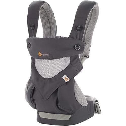 Ergobaby 360 All-Position Baby Carrier with Lumbar Support (12lbs - 45lbs) - Premium Cotton Toddler Carrier - Soft Air Mesh Fabric - Carbon Grey