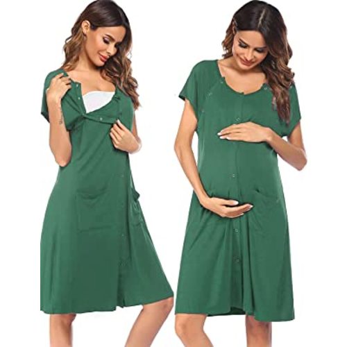 Ekouaer 3 in 1 Labor/Delivery/Hospital Gown Nursing Dress Maternity Nightgown Sleepwear for Breastfeeding with Button S-XXL