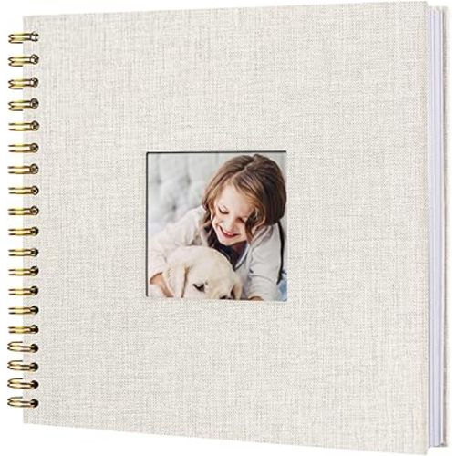 8 x 8 Inch Scrapbook Photo Album, Hardcover Kraft White Pages Arch Window Photo, Memory Book Linen Cover for Photos, Scrapbook Albums for Travel, Wedding Anniversary Christmas Baby 40 Pages, Beige