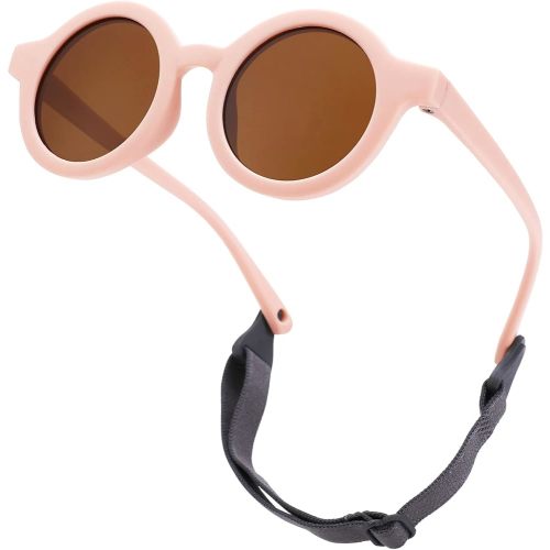 COASION Baby Polarized Round Sunglasses Flexible Rubber Shades with Strap for Toddler Newborn Infant Ages 0-24 Months