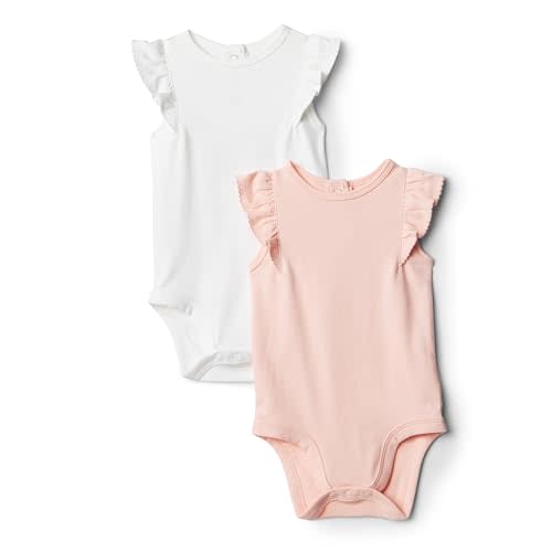 Amazon Essentials x Sofia Grainge Baby Girls' Embroidered Ruffle Bodysuit, Pack of 2