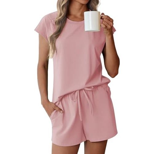 Ekouaer Cotton Pajamas for Women Set 2 Piece Cap Sleeve Pjs Shorts Set Lounge Sets Sleepwear S-XXL