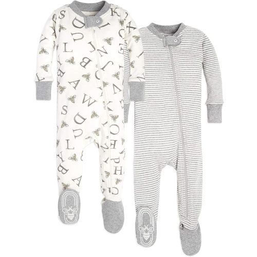 Burt's Bees Baby Boys' Pajamas, Zip-Front Non-Slip Footed Sleeper, Organic Cotton