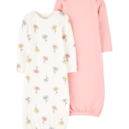 Pink/Ivory Baby 2-Pack PurelySoft Sleeper Gowns | Carter’s Oshkosh Canada