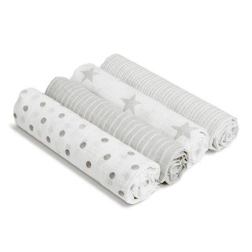 Aden + Anais Muslin Swaddle Blankets - Dusty - Light Gray 4pk