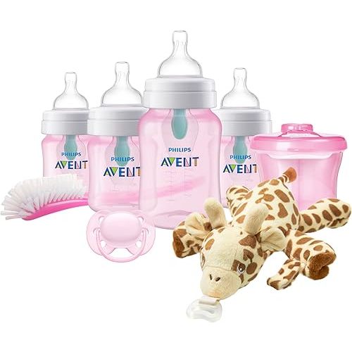Philips AVENT Anti-Colic Baby Bottle with AirFree Vent Newborn Gift Set with Snuggle, Pink, SCD307/02