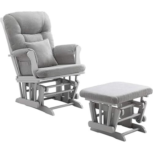 Angel Line Monterey Glider & Ottoman, Grey Finish - Grey Cushion