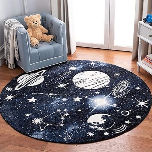 SAFAVIEH Carousel Kids Collection 5'3" Round Dark Blue/Light Blue CRK122M Outer Space Area Rug