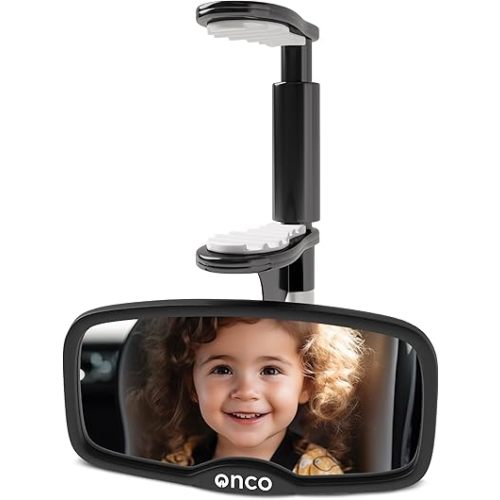 Onco Forward-Facing Baby Car Mirror - Clip On Car Mirror for Baby, 100% Shatterproof & Shake-proof Baby Mirror for Car Journeys, Baby Car Seat Mirror, Car Baby Mirror, Carseat Mirror, Baby Travel Gear