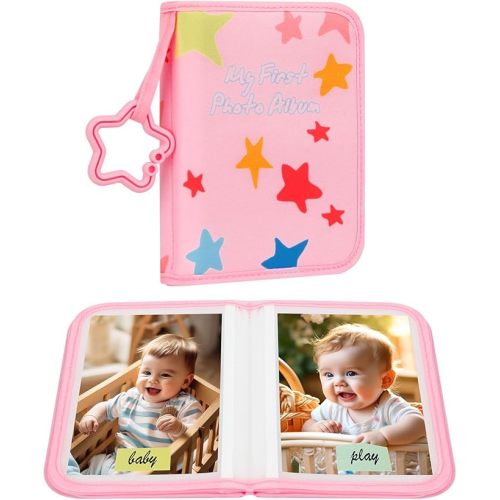 Baby's My First Photo Album for Baby Holds 21 4x6 Photos, Baby Photo Album Soft Cloth Family Book, My First Family Album for 4x6 Baby Shower Kids Toddlers Family Pictures, Toddler Photo Album (Pink)