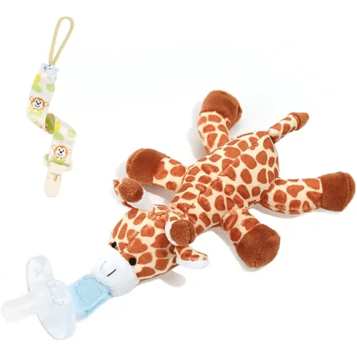Zooawa Baby Pacifier Holder, Loveys for Baby Soothie Giraffe Pacifier Holder with Removable Detachable Plush, Christmas Toddler Stuffed Animal Pacifier for Infant Boys Kids Girls 0-36 Months