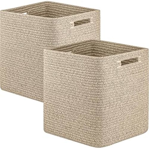 OIAHOMY Storage Cubes, 13 Inch Cube Storage Organizer, Collapsible Storage Bins, Baskets for Organizing, Storage Bins for Shelves-Brown, 2-PACK
