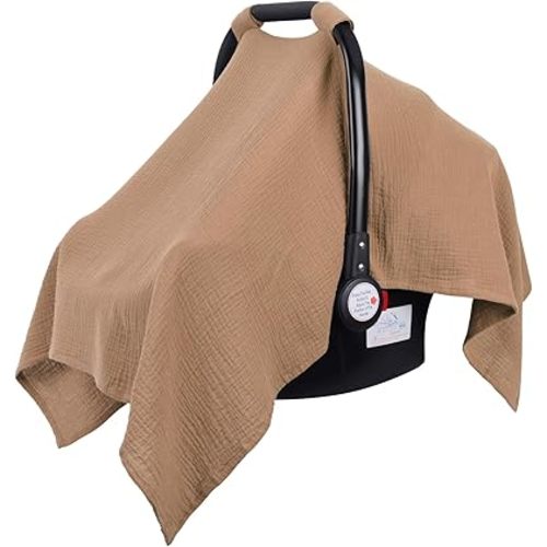 Metplus Muslin Car Seat Cover for Babies - Carseat Stroller Cover Infant Stroller Covers for Boys and Girls, Breathable & Lightweight, Fits Most Strollers & Baby Car Seats