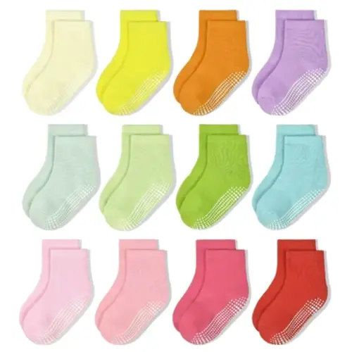 Non-Slip Toddler Socks With Grips 12 Pairs Kids Anti Slip Sticky Socks For Infant 6-12 Months 1-10 Years Kids Toddler Slipper Socks