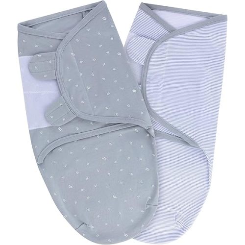 Ely's & Co. Adjustable Swaddles for Newborn, Baby Swaddles 0-3 Months, Velcro Swaddle Sack for Baby Boy, 100% Cotton, 2 Pack (Blue Leaf)