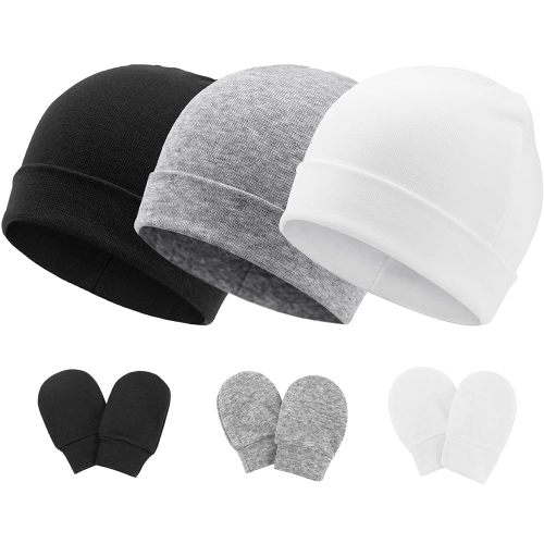 Newborn Baby Hats and Mittens Set Infant Beanie Cap Toddler Gloves Newborn Hospital Hats for Baby Boy Girl Kid 0-6 Months