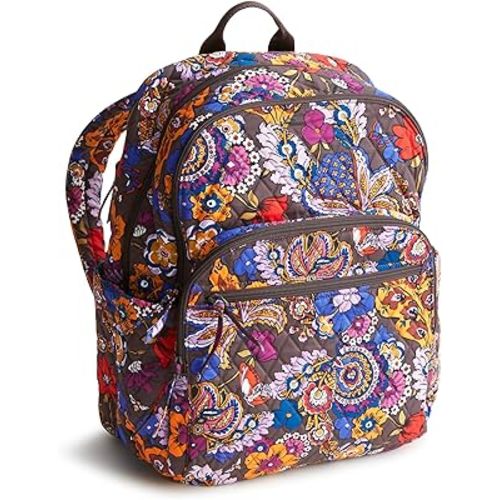 Vera Bradley Women's Premium Cotton Large Bancroft Backpack, Colorful Bouquet, One Size
