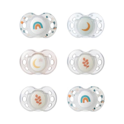 Tommee Tippee Nighttime Pacifiers, 18-36 months, 6 Pack of Glow in the Dark Pacifiers with Symmetrical Silicone Baglet
