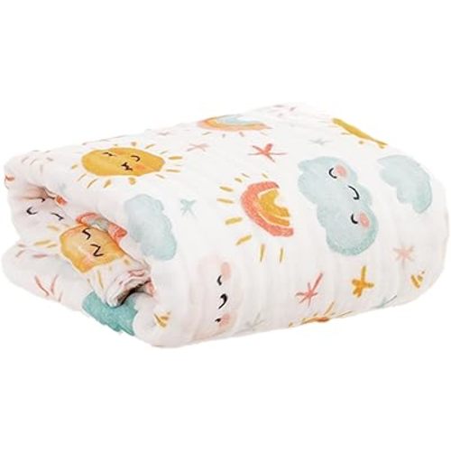Muslin Swaddle Blankets 6-Layer Cotton Baby Blankets for Boys & Girls 43"X43"Inches Receiving Blankets,Soft Skin-Friendly Baby Crib Blanket,Breathable Quilt Bedspread(Sunny)