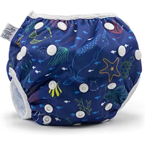 Reusable Baby Swim Diapers (Sizes N–5) –Adjustable, Easy-Wash Nageuret Reusable Swim Diaper Kids Soft, Breathable, Waterproof Swim Wear for Baby & Newborn! (Sea Friends)