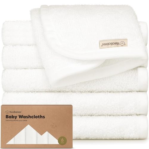 6-Pack Organic Baby Washcloths - Soft Viscose Derived from Bamboo Washcloth, Baby Wash Cloths, Baby Wash Cloth for Newborn, Kids, Bath Baby Towels, Face Towel, Face Cloths for Washing Face(White)