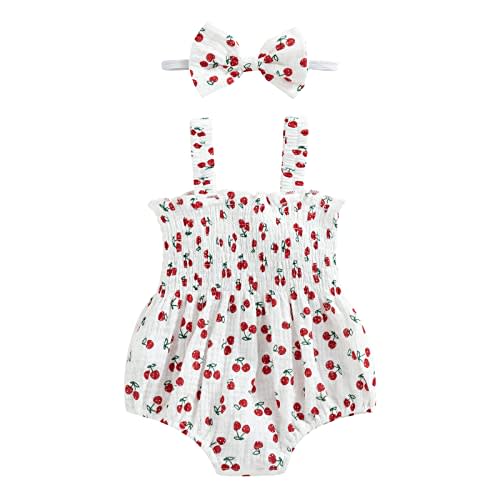 Tsseiatte Newborn Baby Girl Summer Bodysuit Print One Piece Ruffle Strap Romper Jumpsuit Cotton Playsuit with Headband