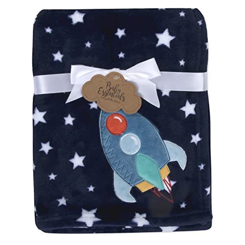 Plush Fleece Throw and Receiving Baby Blankets for Boys and Girls 30x36 (Soaring Rocketship)