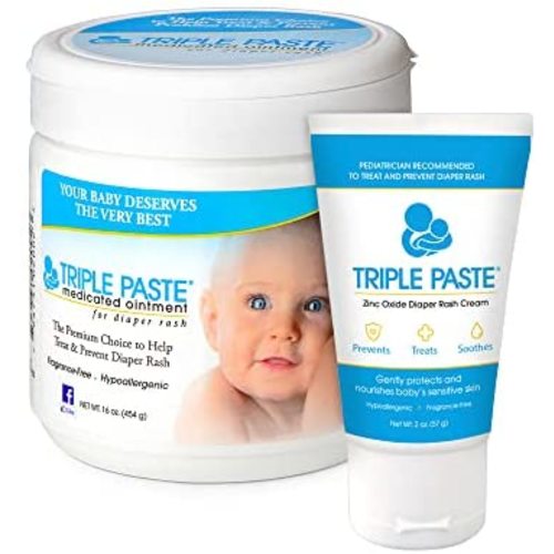 Triple Paste Diaper Rash Cream Variety Pack, Hypoallergenic Medicated Ointment for Babies, Includes 16 oz. jar and 2 oz. tube