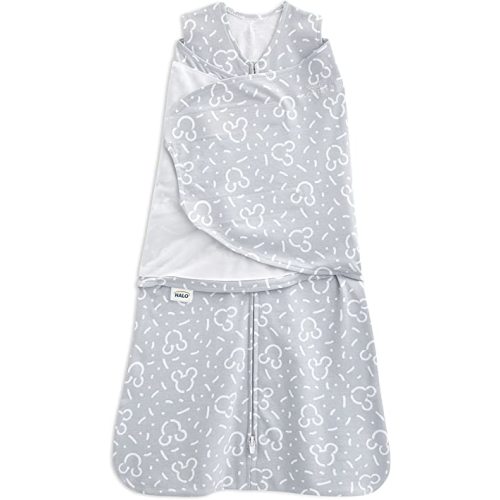 HALO 100% Cotton Sleepsack Swaddle, 3-Way Adjustable Wearable Blanket, TOG 1.5, Confetti Mickey Grey, Small, 3-6 Months