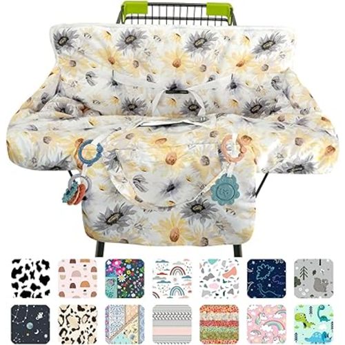 Black Shopping Cart Cover for Baby 2-in-1 High Chair Cover with Safety Harness Multifunctional Daisy Pattern Cart Covers for Babies Soft Padded Grocery Cart Cover for Baby Boy Girl