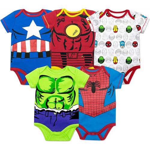 Baby Boys' 5 Pack Bodysuits - The Hulk, Spiderman, Iron Man and Captain America