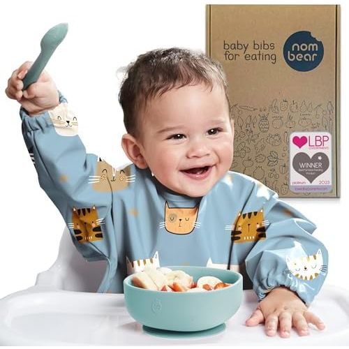 Baby Bibs for Eating - Waterproof Baby Eating Smock Bib - Long Sleeve Bib for Babies 6-12 Months