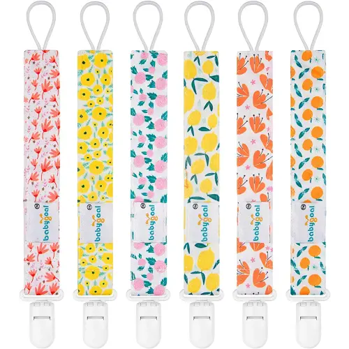 babygoal Floral Pacifier Clips, 6 Pack Binky Paci Holder Clips Leashes Fits for Most Pacifiers and Binkies 6PS14