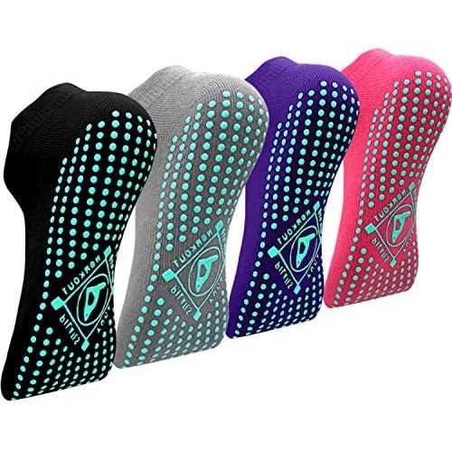ELUTONG Pilates Non Slip Grip Socks for Women 4 Pairs Yoga Barre Ballet Workout Hospital Grippy Sock