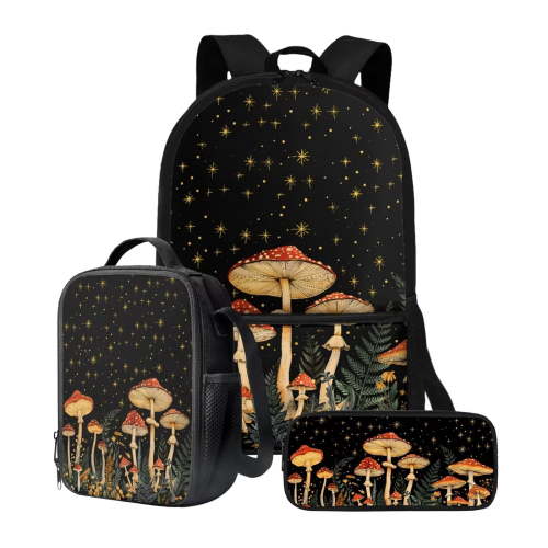 KUIFORTI 3 Pack Shoulder Bag Set Portable Backpack Handbag Crossbody Bag Pencil Case with Strap, Mushroom Blossoms