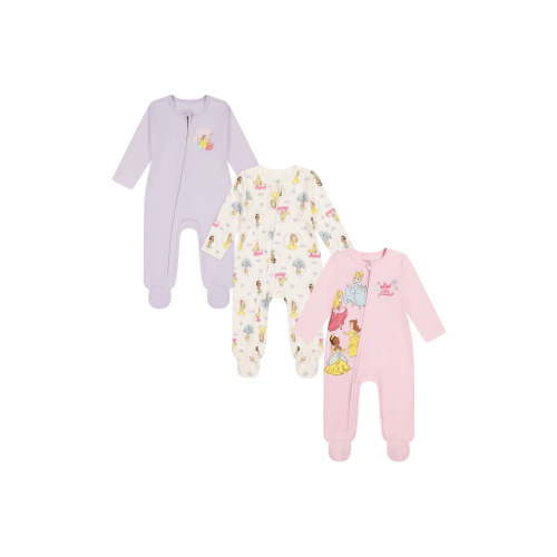 Disney Princess Baby Girl Long Sleeve Sleep N Play, 3-Pack, Size 0-24 Months