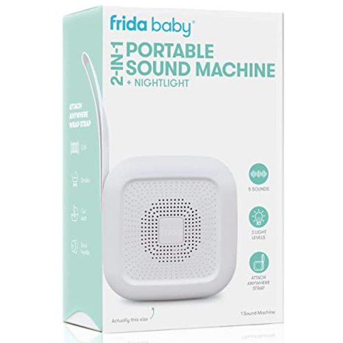 2-in-1 Portable Sound Machine + Nightlight by Frida Baby White Noise Machine with Soothing Sounds for Stroller or Car Seat with Volume Control