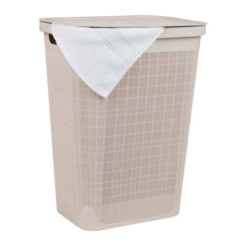 Mind Reader Slim Laundry Hamper 60L Portable Ventilated Linen Design with Lid, Ivory
