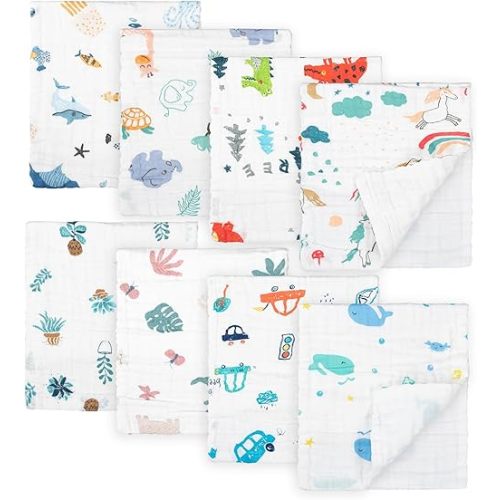 Muslin Burp Cloths Baby, 8 Pack Baby Burp Cloths, 100% Cotton Burp Cloths 20X10in Muslin Cloth 6 Layers Absorbent Baby Cloth Baby Washcloths Baby Essentials