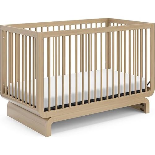 Storkcraft Santorini Deluxe 5-in-1 Convertible Crib with Bonus Toddler Guardrail (Driftwood) – GREENGUARD Gold Certified, Toddler Guardrail Included in Box, Fits Standard Crib Mattress
