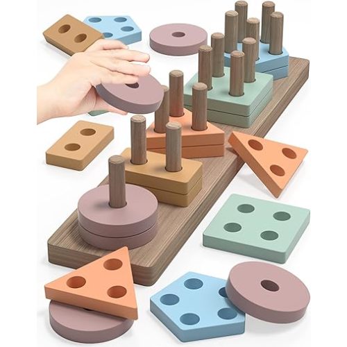 Yetonamr Montessori Toys for 1 2 3 Years Old Boys Girls Birthday Gifts, Wooden Sensory Toys for Ages 2-4 Toddlers Kids Baby, Toddler Learning Toy Activities Puzzles Ages 1-3